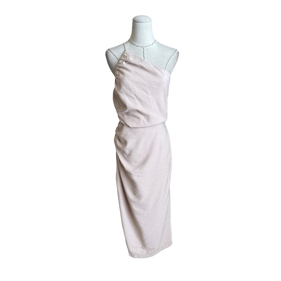 The Sei One Shoulder Midi Dress Asymmetrical Gathered Nude Tan Bone XS - Picture 5 of 14